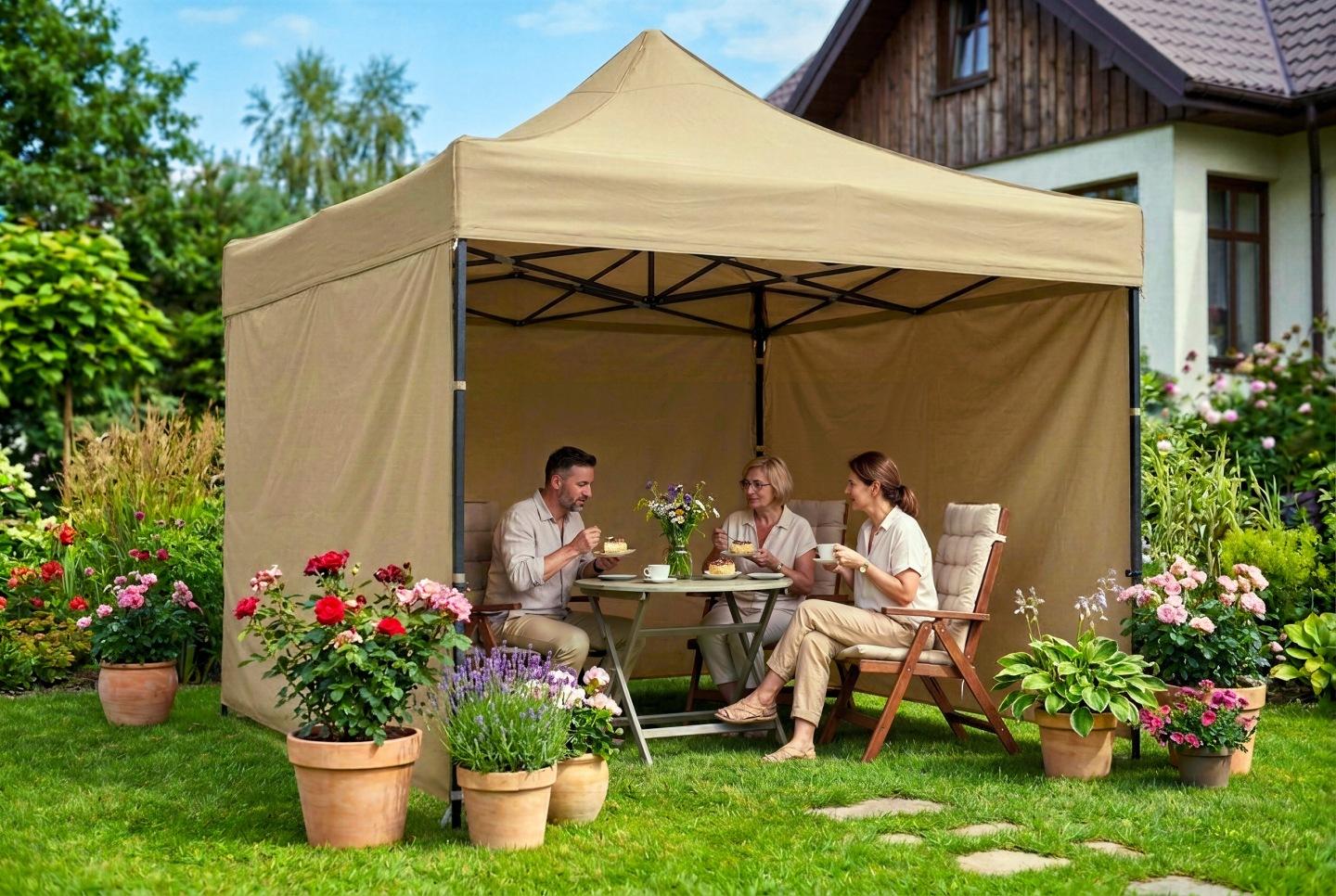 Detail produktu Záhradný altánok 3 × 3 m, 3 bočné steny, béžový J-430002