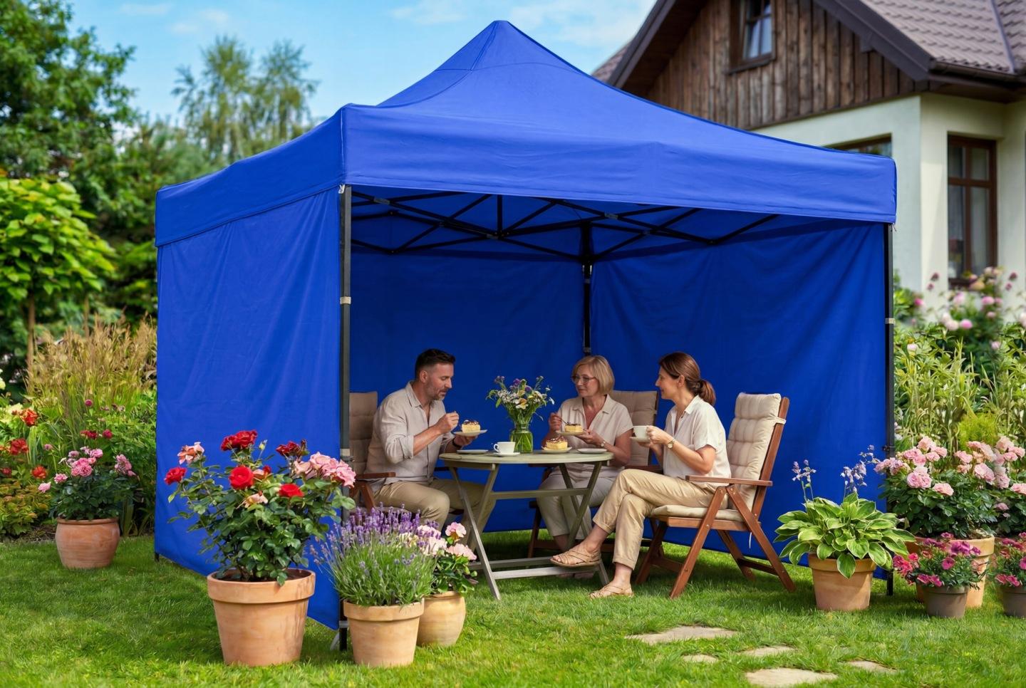 Detail produktu Záhradný altánok 3 × 3 m s 3 bočnicami modrý J-430003