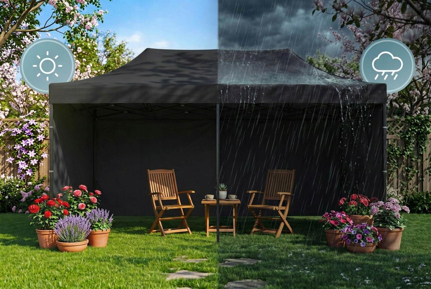 Detail produktu Záhradný altánok 3 × 6 m s 3 bočnicami čierny J-430100