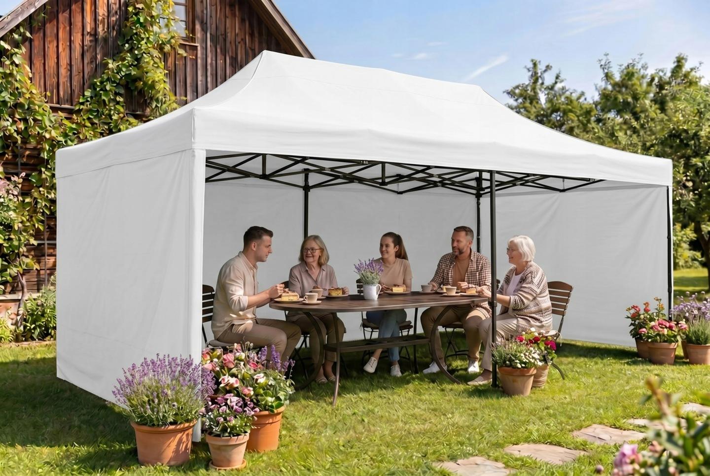 Detail produktu Párty stan 3 × 6 m s 3 bočnými stenami biely J-430101