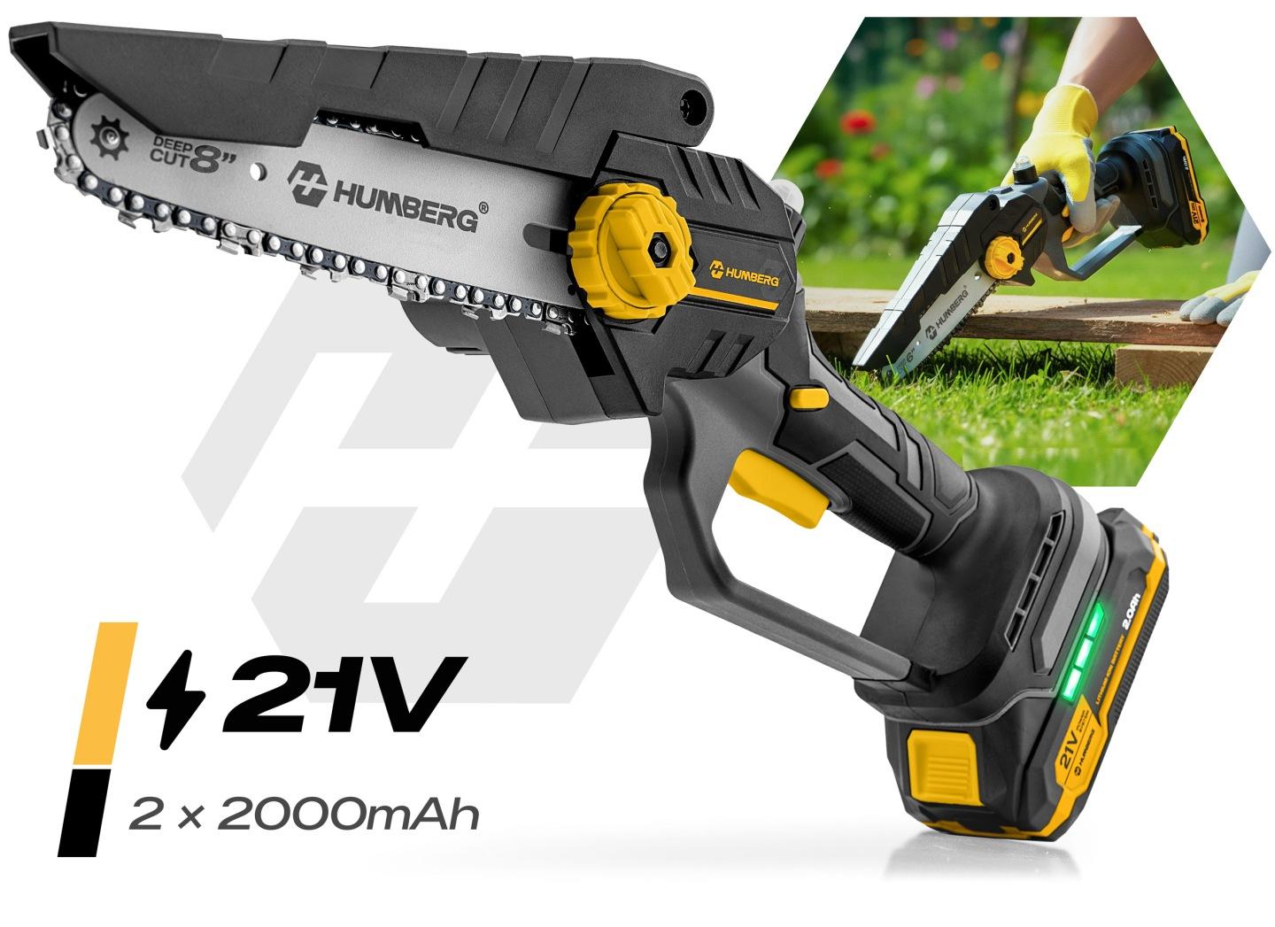 Akumulátorová reťazová píla na konáre Humberg HM-421 6"/8" s 2 batériami J-542100-542190