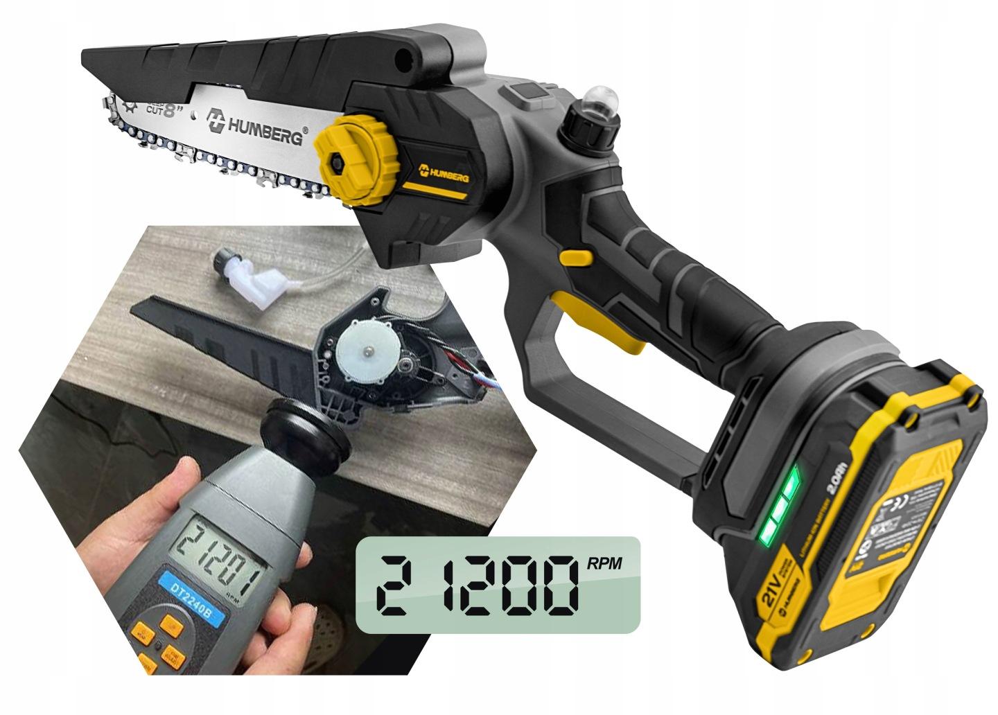 Detail produktu Akumulátorová reťazová píla na konáre Humberg HM-421 6"/8" s 2 batériami J-542100-542190