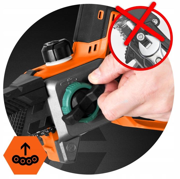 Detail produktu Akumulátorová reťazová píla na konáre Humberg HM-437 21 V 4 Ah, 8" a 10" lišta J-543701