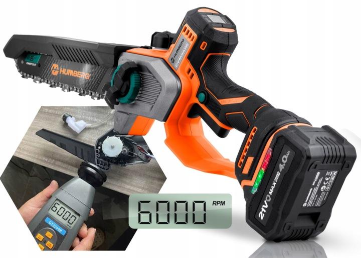 Detail produktu Akumulátorová reťazová píla na konáre Humberg HM-437 21 V 4 Ah, 8" a 10" lišta J-543701