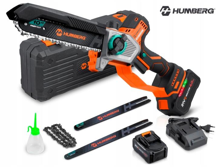 Detail produktu Akumulátorová reťazová píla na konáre Humberg HM-437 21 V 4 Ah, 8" a 10" lišta J-543701
