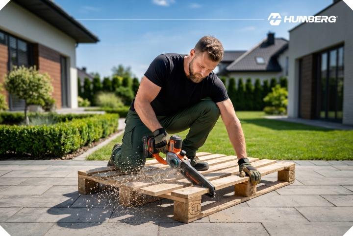 Detail produktu Akumulátorová reťazová píla na konáre Humberg HM-437 21 V 4 Ah, 8" a 10" lišta J-543701