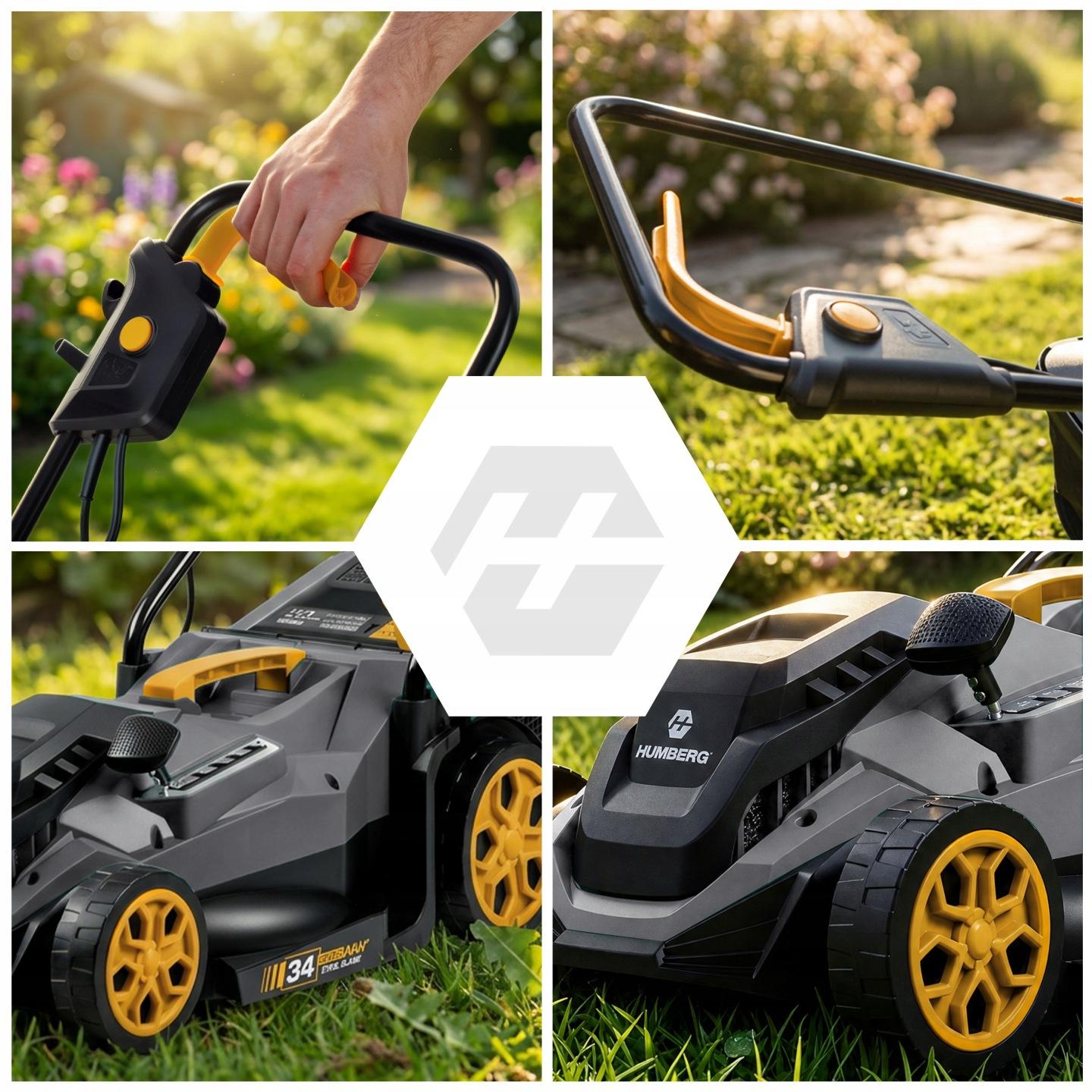 Detail produktu Elektrická kosačka na trávu Humberg HM-612 1400 W 34 cm so zberným košom 30 l J-561200