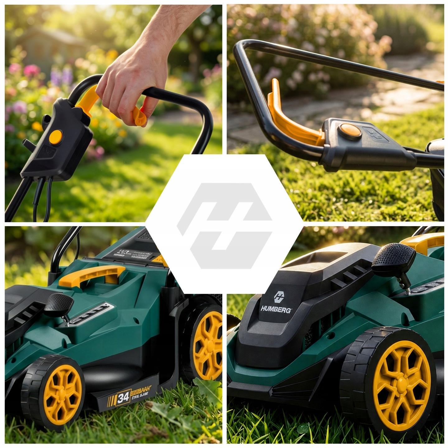 Detail produktu Elektrická kosačka na trávu Humberg HM-612 1400 W 34 cm so zberným košom 30 l J-561201