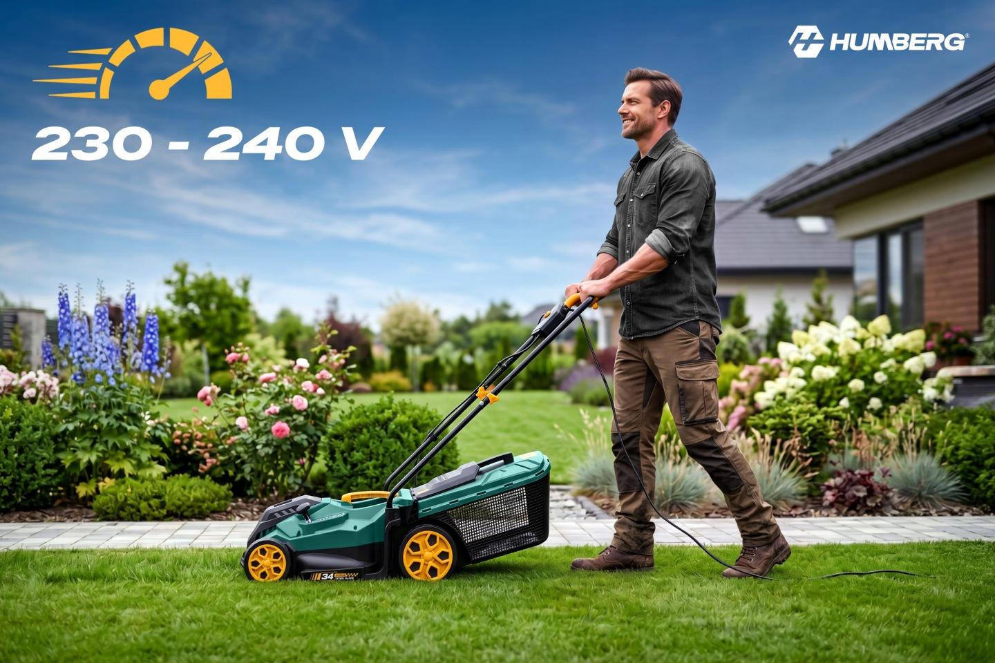 Detail produktu Elektrická kosačka na trávu Humberg HM-612 1400 W 34 cm so zberným košom 30 l J-561201