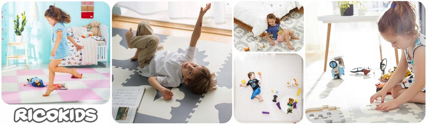 Penová puzzle podložka pre deti Ricokids 180 × 180 cm, 9 dielov, sivo-ružová J-738234