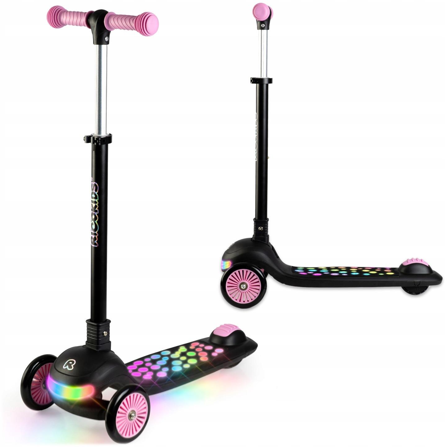 Detail produktu 11: Detská trojkolesová balančná kolobežka s LED svetlami Ricokids Glowi – čierno-ružová
