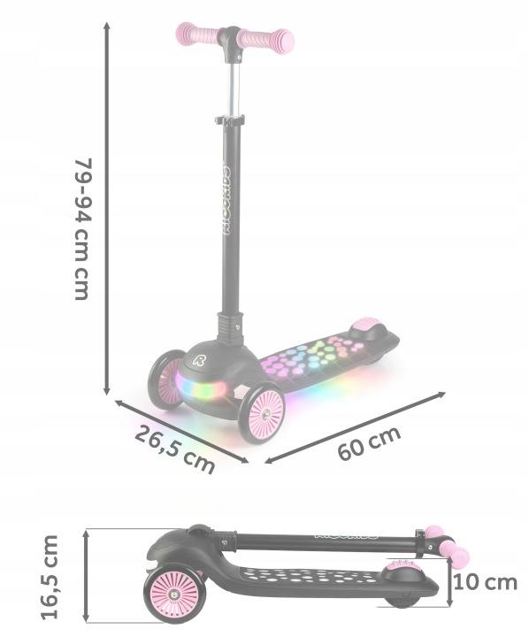 Detail produktu 13: Detská trojkolesová balančná kolobežka s LED svetlami Ricokids Glowi – čierno-ružová