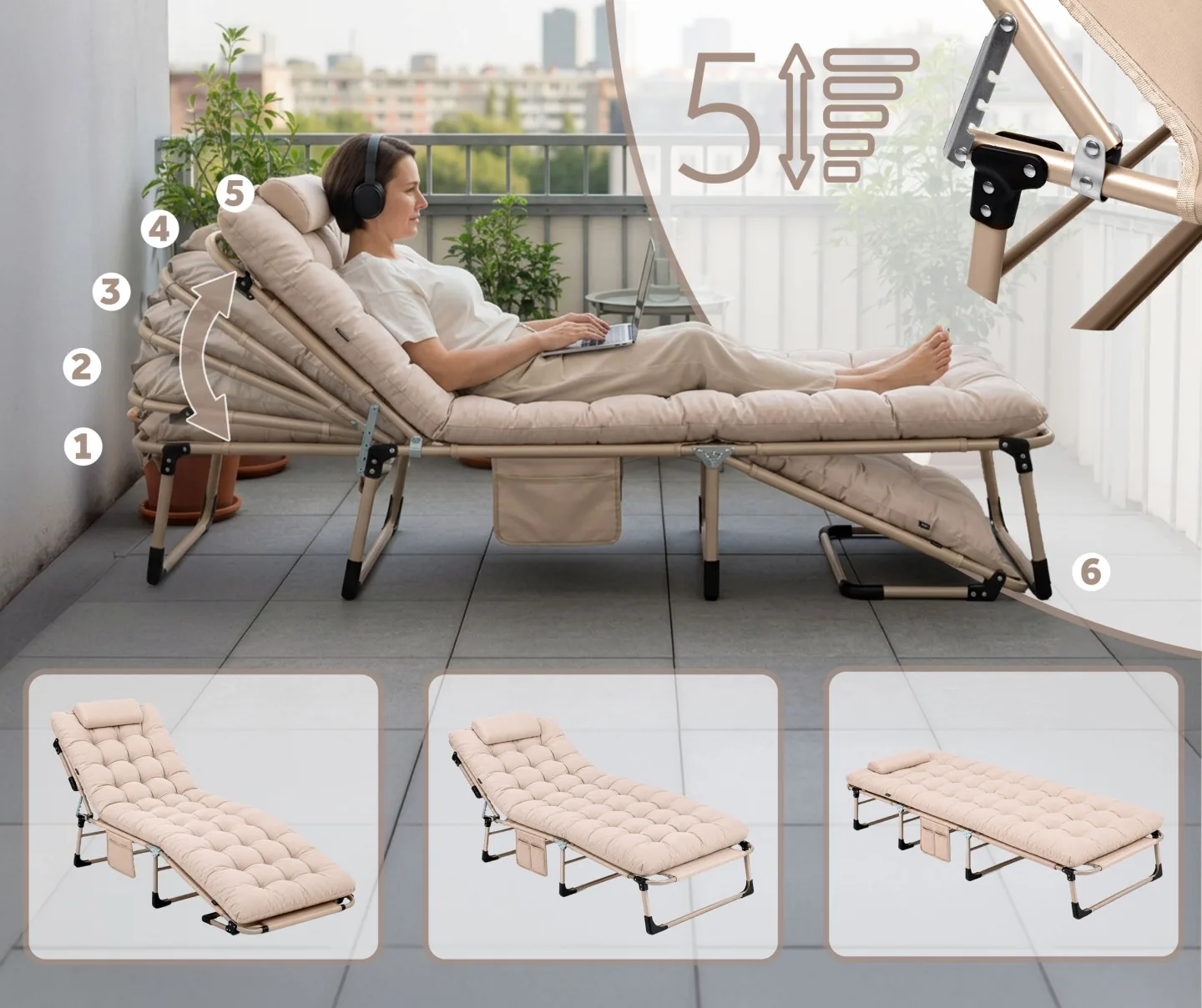Detail produktu 4: Skladacia turistická posteľ, záhradné ležadlo ChillWell Dream Sofotel