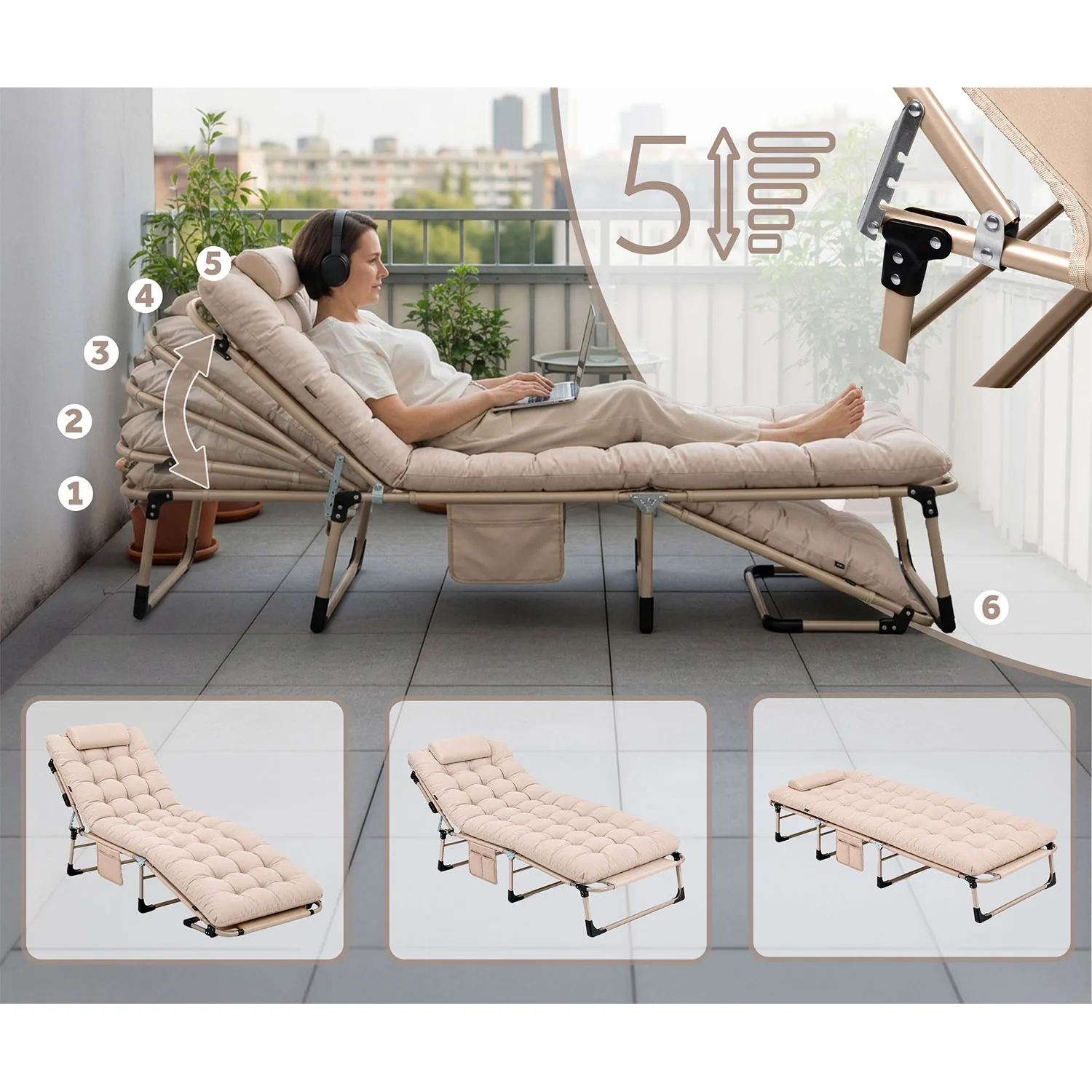Detail produktu 3: Skladacia turistická posteľ, záhradné ležadlo ChillWell Dream Sofotel