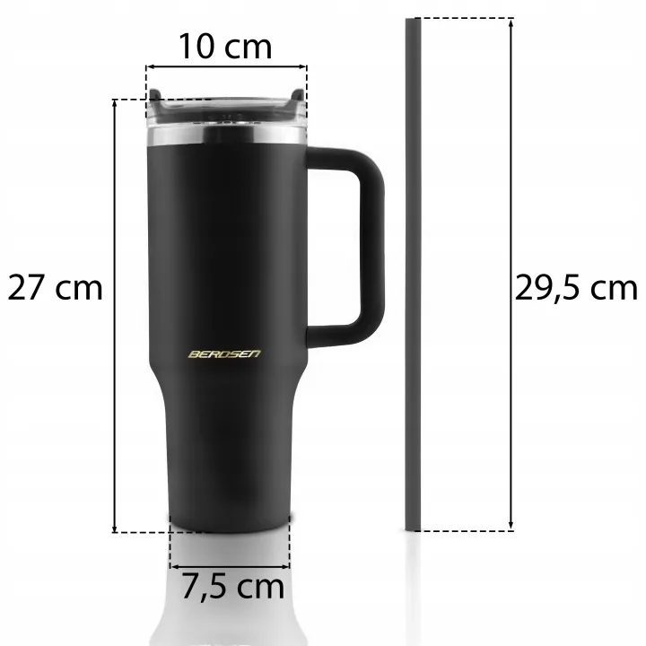 Detail produktu 11: Vákuový termohrnček so sadou slamiek 1180 ml Berdsen čierny