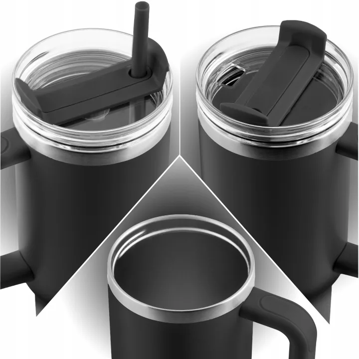 Detail produktu 3: Vákuový termohrnček so sadou slamiek 1180 ml Berdsen čierny