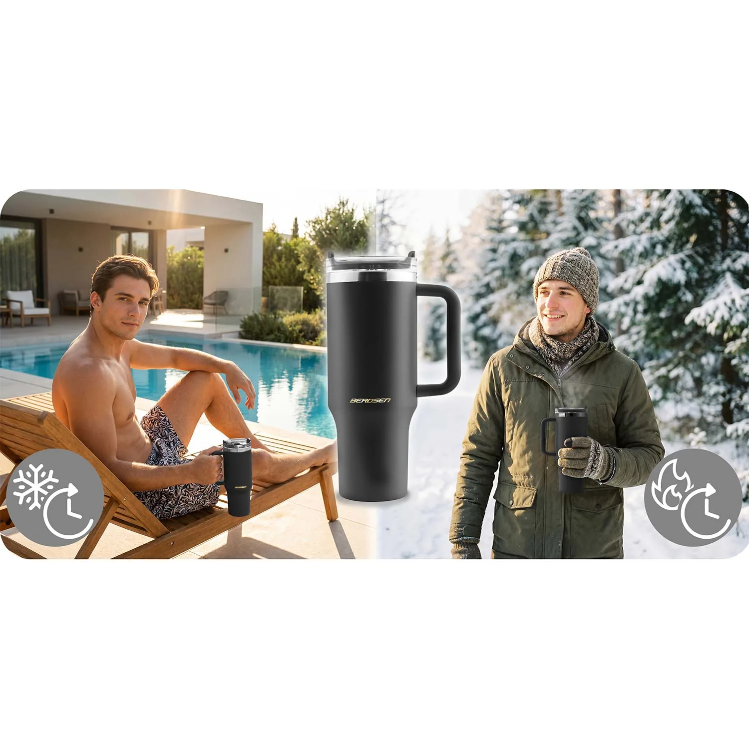 Detail produktu 13: Vákuový termohrnček so sadou slamiek 1180 ml Berdsen čierny