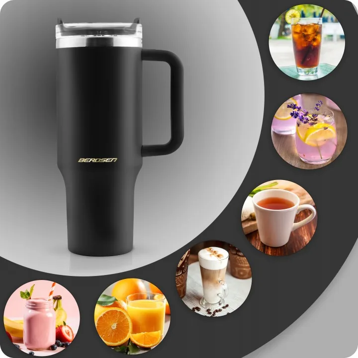 Detail produktu 8: Vákuový termohrnček so sadou slamiek 1180 ml Berdsen čierny