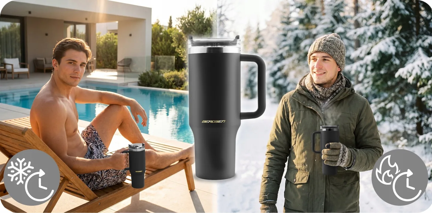 Detail produktu 6: Vákuový termohrnček so sadou slamiek 1180 ml Berdsen čierny