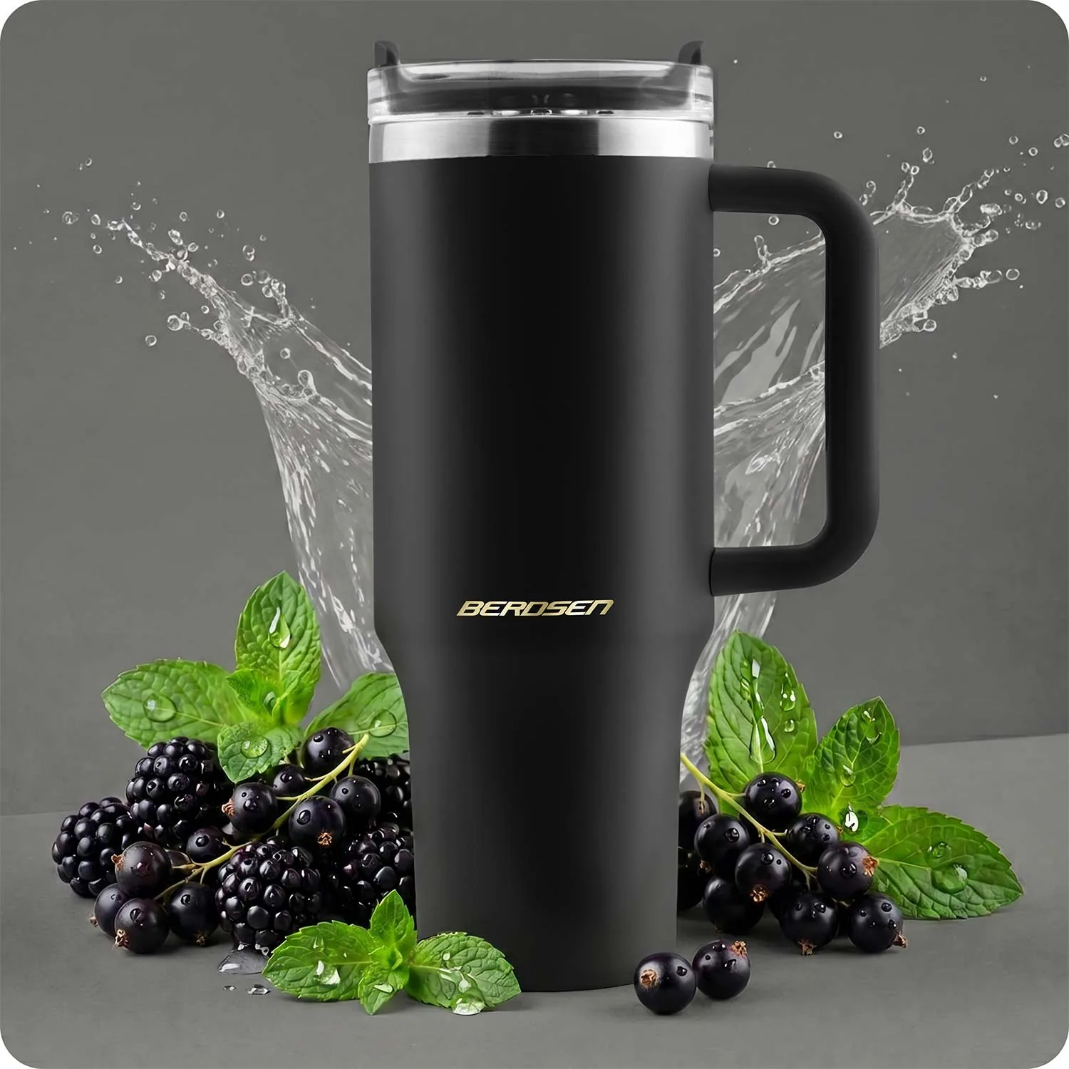 Detail produktu 3: Vákuový termohrnček so sadou slamiek 1180 ml Berdsen čierny