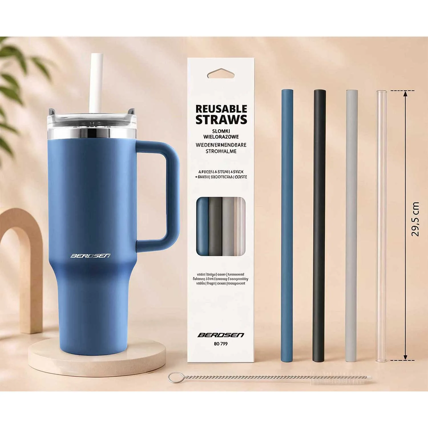 Detail produktu 15: Vákuový termohrnček so súpravou slamiek 1180 ml Berdsen tmavomodrý