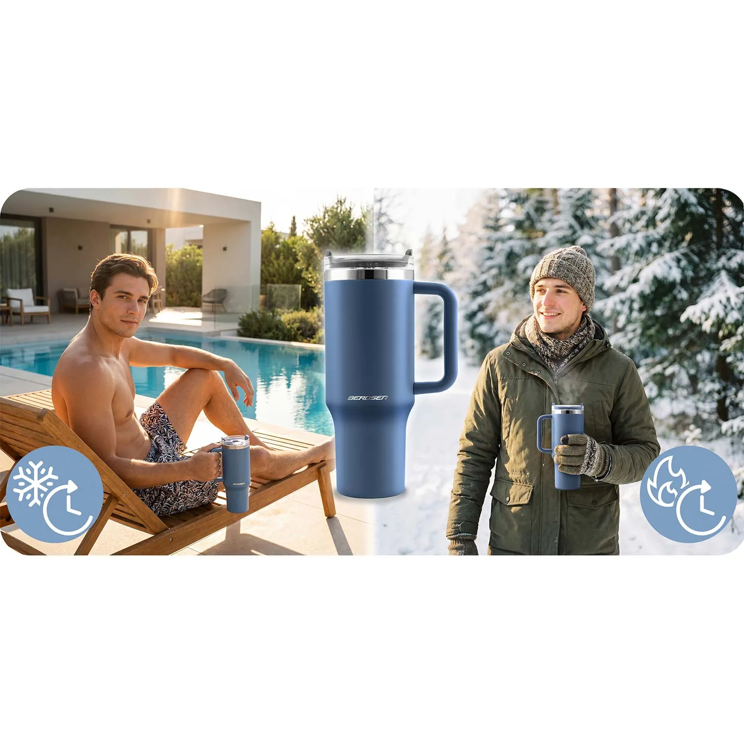 Detail produktu 13: Vákuový termohrnček so súpravou slamiek 1180 ml Berdsen tmavomodrý