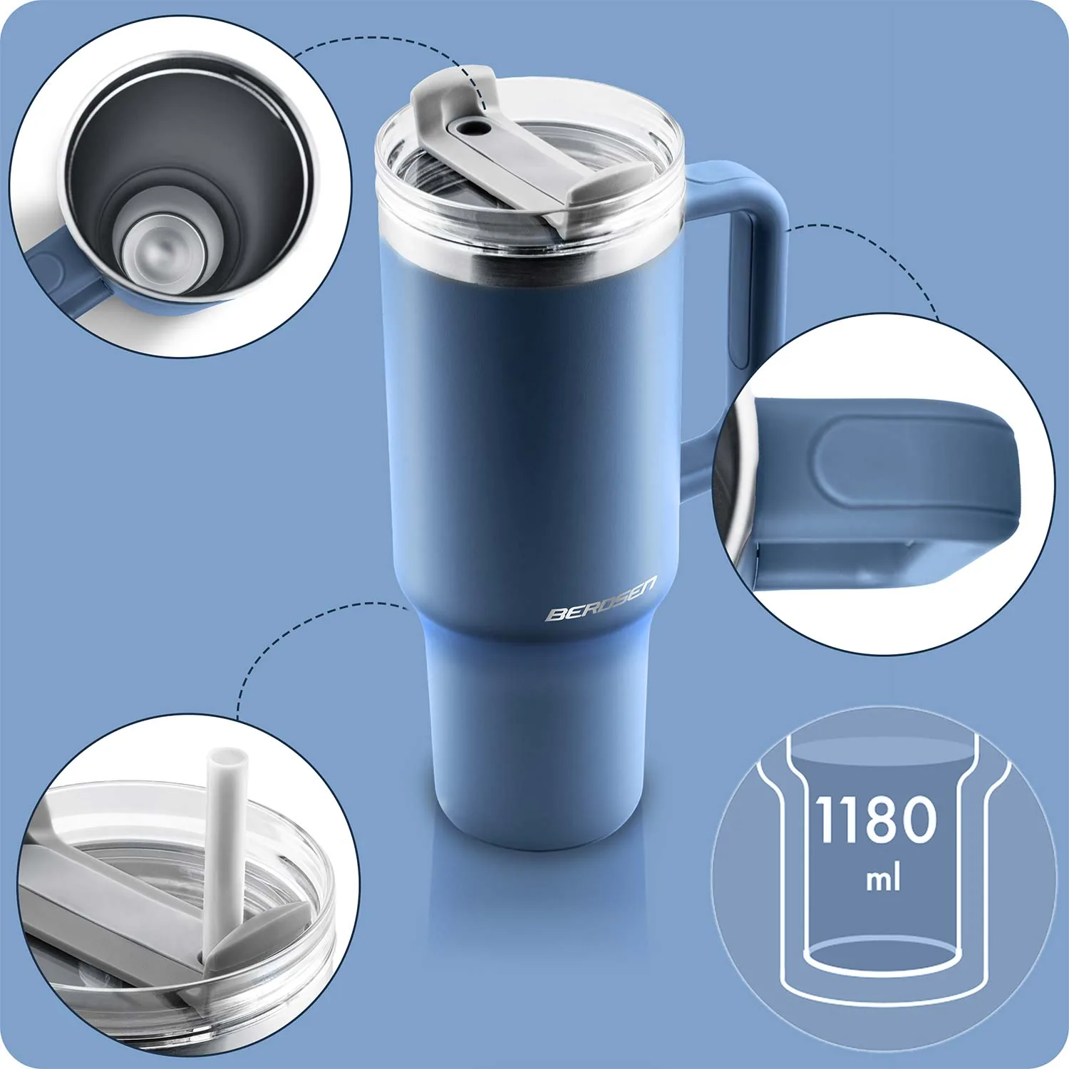 Detail produktu 12: Vákuový termohrnček so súpravou slamiek 1180 ml Berdsen tmavomodrý