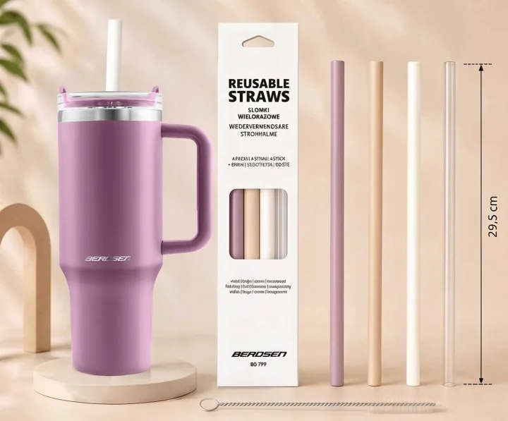Detail produktu 4: Vákuový termohrnček so sadou slamiek 1180 ml Berdsen ružový