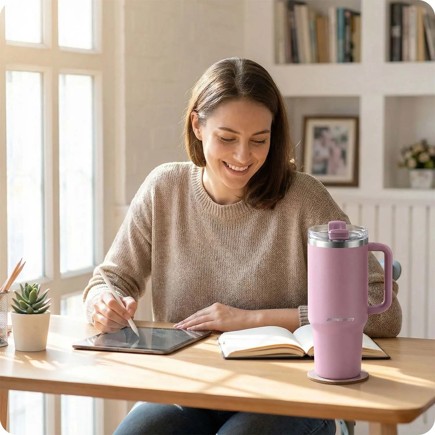 Detail produktu 11: Vákuový termohrnček so sadou slamiek 1180 ml Berdsen ružový