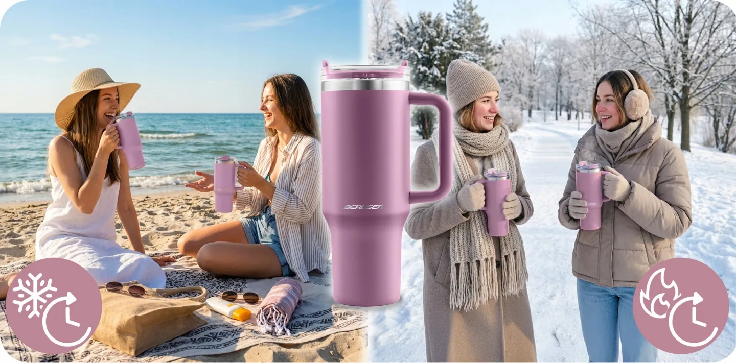 Detail produktu 7: Vákuový termohrnček so sadou slamiek 1180 ml Berdsen ružový