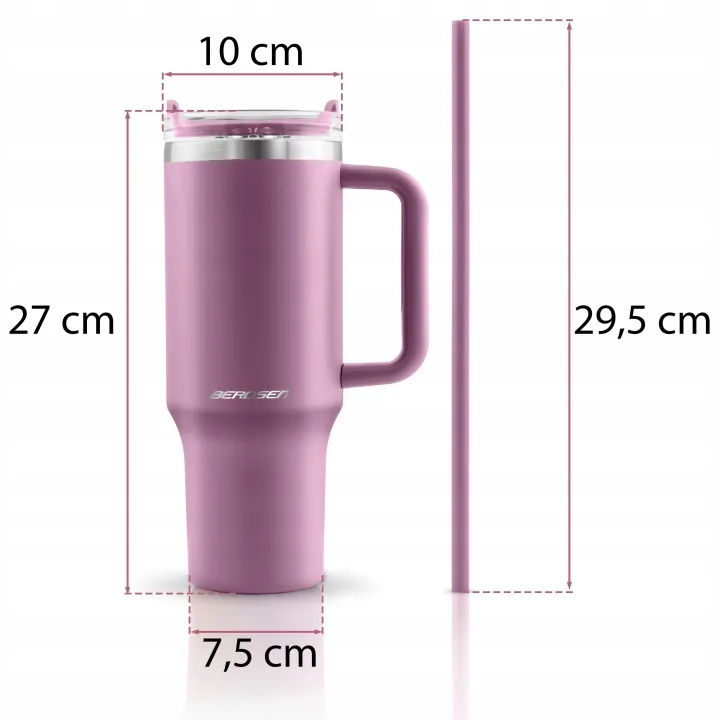 Detail produktu 12: Vákuový termohrnček so sadou slamiek 1180 ml Berdsen ružový