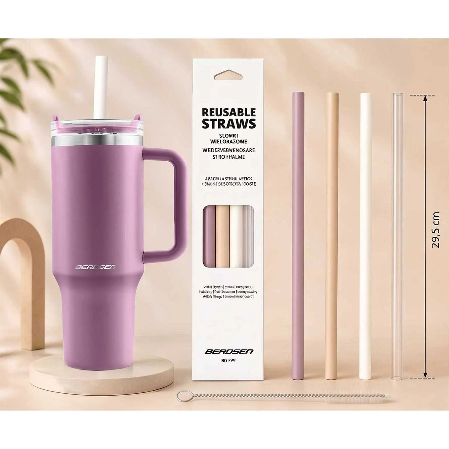 Detail produktu 14: Vákuový termohrnček so sadou slamiek 1180 ml Berdsen ružový
