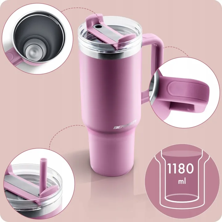 Detail produktu 6: Vákuový termohrnček so sadou slamiek 1180 ml Berdsen ružový