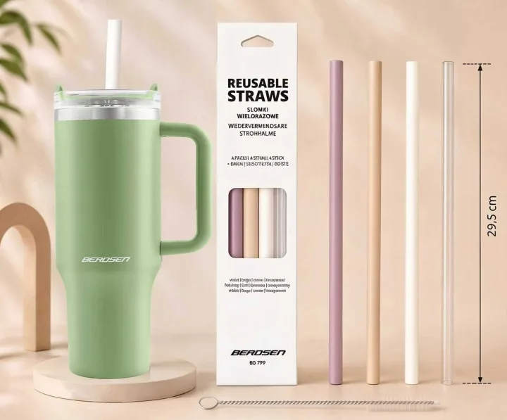 Detail produktu 4: Vákuový termohorček so sadou slamiek 1180 ml Berdsen zelený