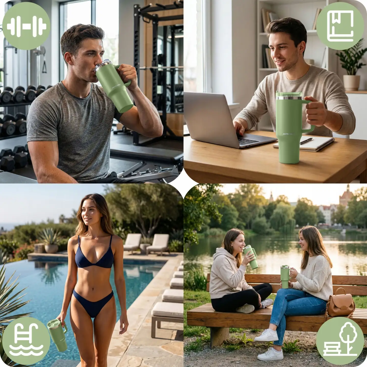 Detail produktu 8: Vákuový termohrnček so slamkou 1180 ml Berdsen zelený