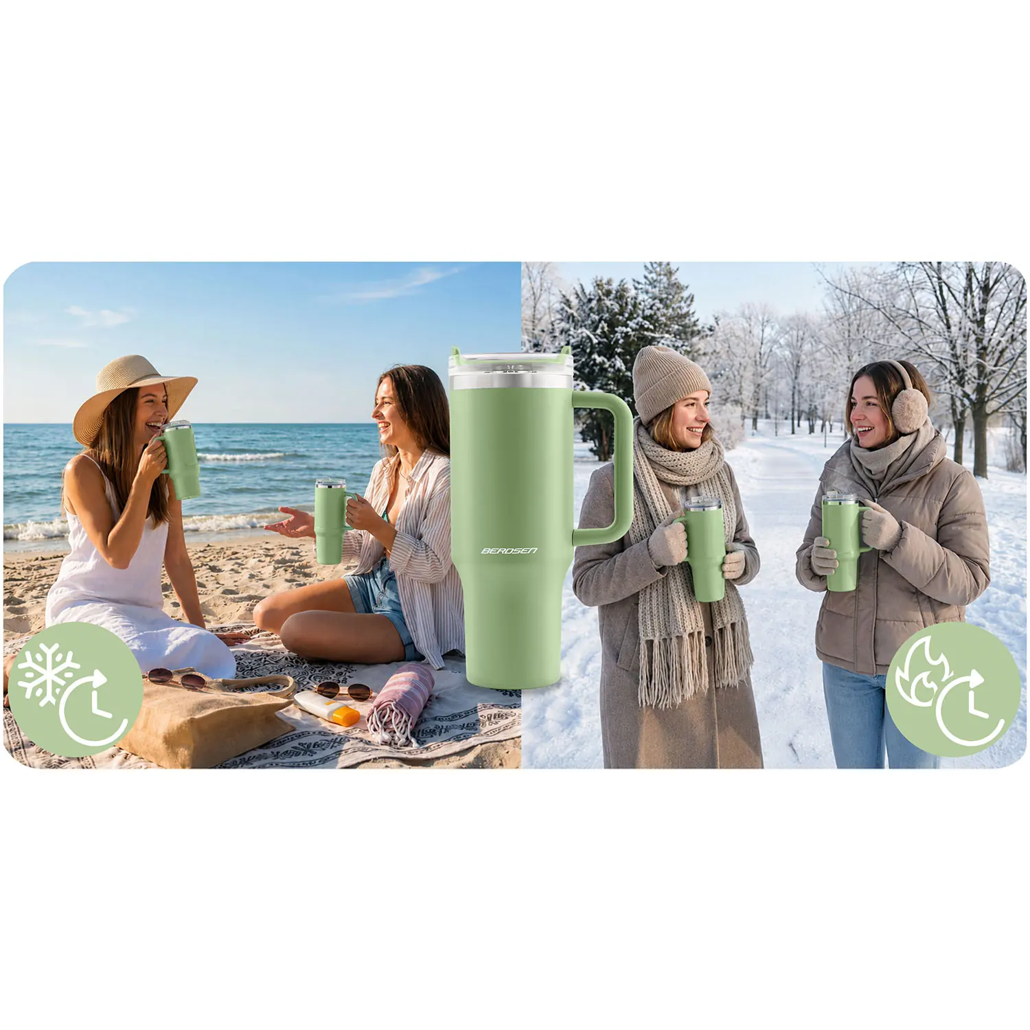 Detail produktu 6: Vákuový termohrnček so slamkou 1180 ml Berdsen zelený