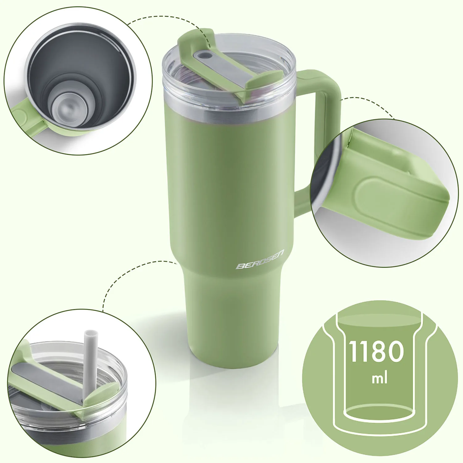 Detail produktu 5: Vákuový termohrnček so slamkou 1180 ml Berdsen zelený
