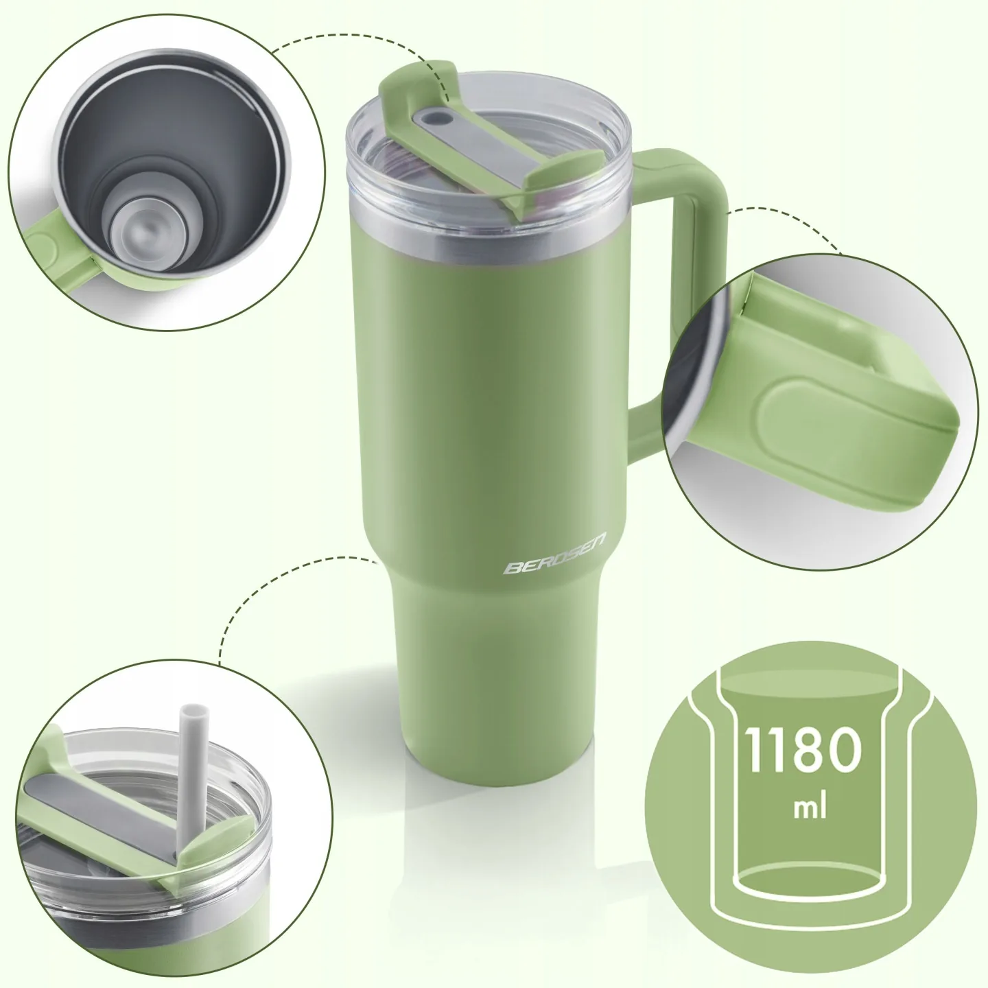 Detail produktu 17: Vákuový termohrnček so slamkou 1180 ml Berdsen zelený