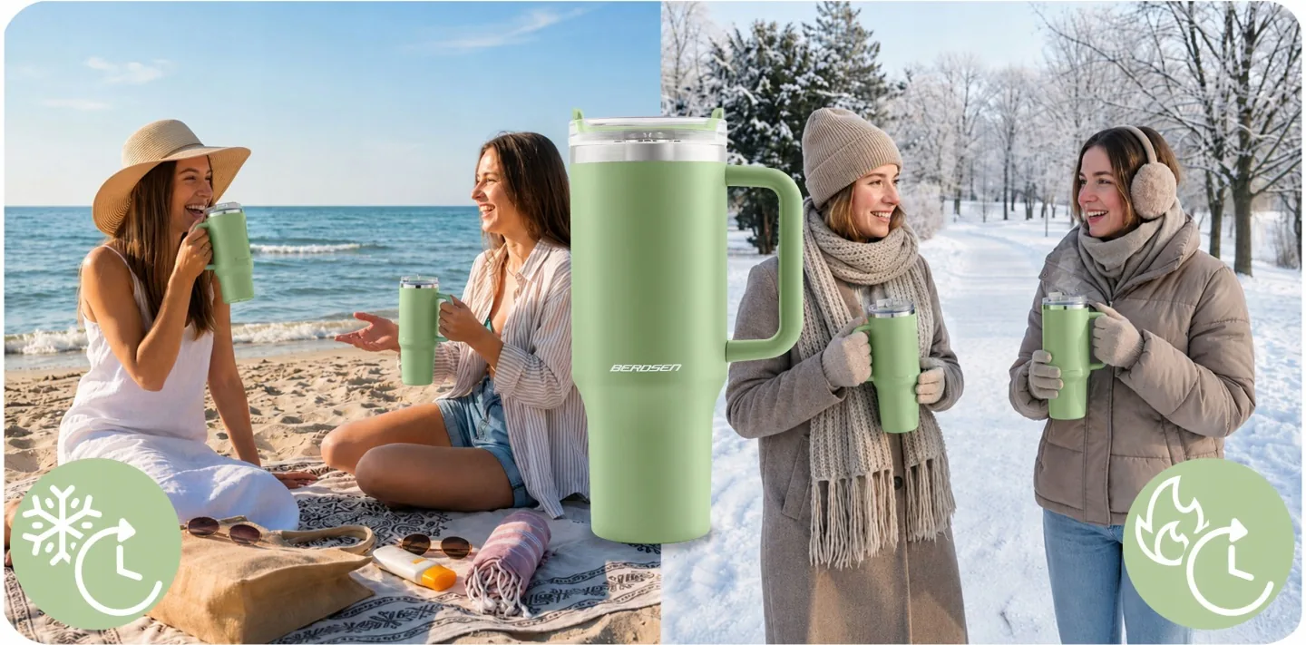 Detail produktu 5: Vákuový termohrnček so slamkou 1180 ml Berdsen zelený
