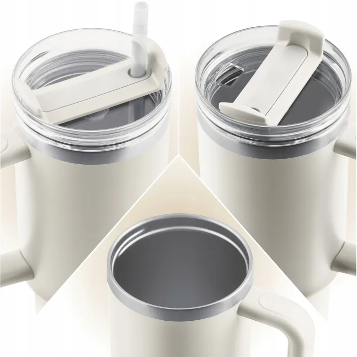 Detail produktu 3: Vákuový termohrnček so sadou slamiek, 1180 ml, Berdsen, krémový