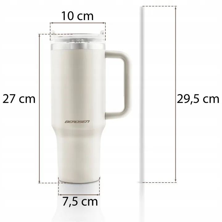 Detail produktu 12: Vákuový termohrnček so sadou slamiek, 1180 ml, Berdsen, krémový