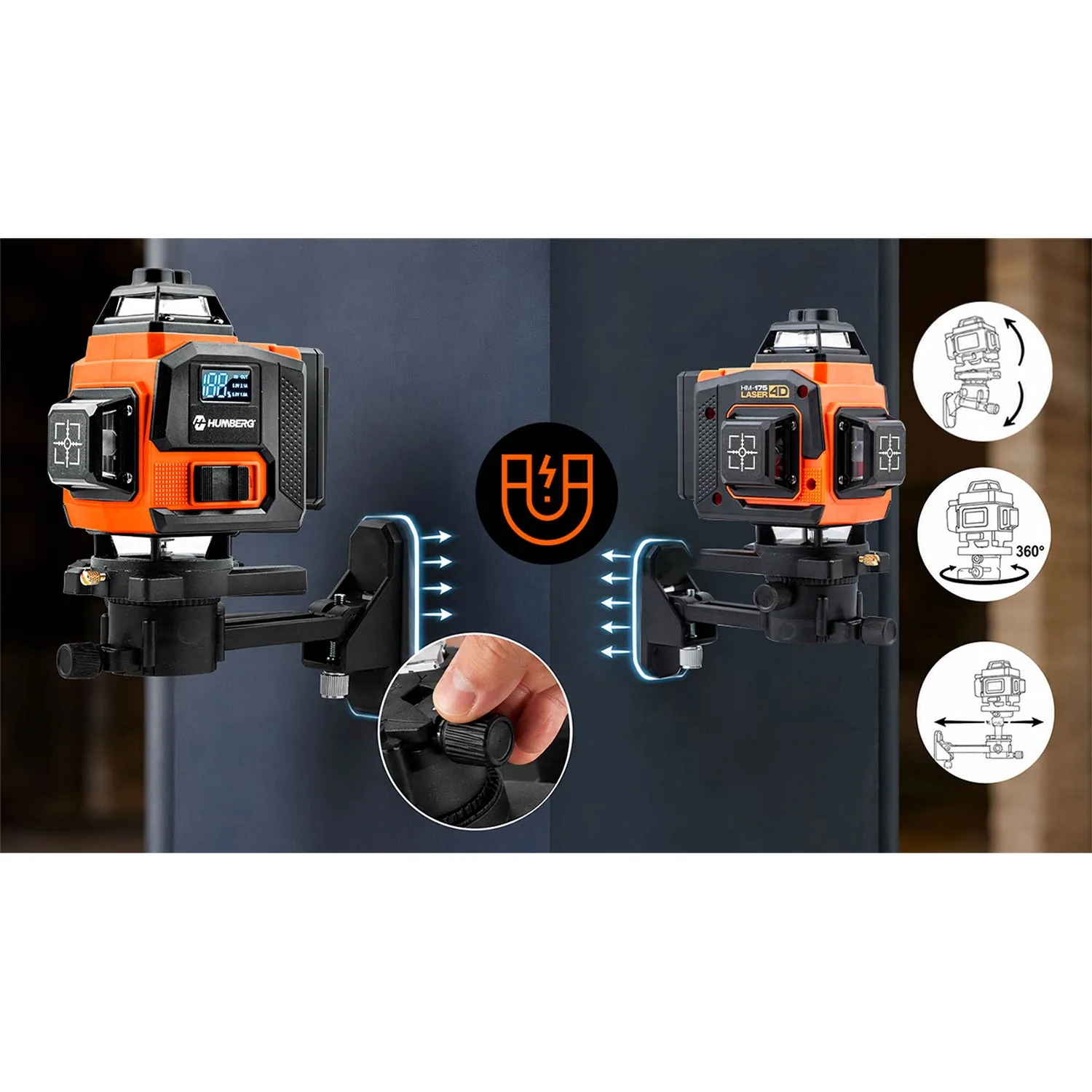 Detail produktu 7: Krížový laserový nivelátor v kufríku + príslušenstvo Humberg HM-175