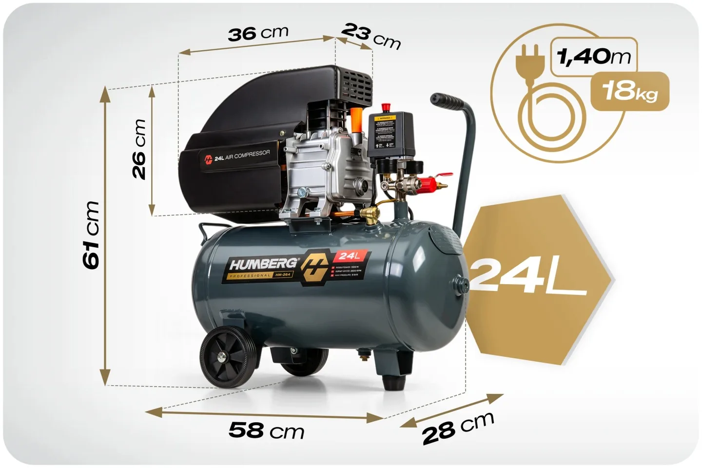 Detail produktu 23: Olejový vzduchový kompresor 24 l 10 bar Humberg HM-264