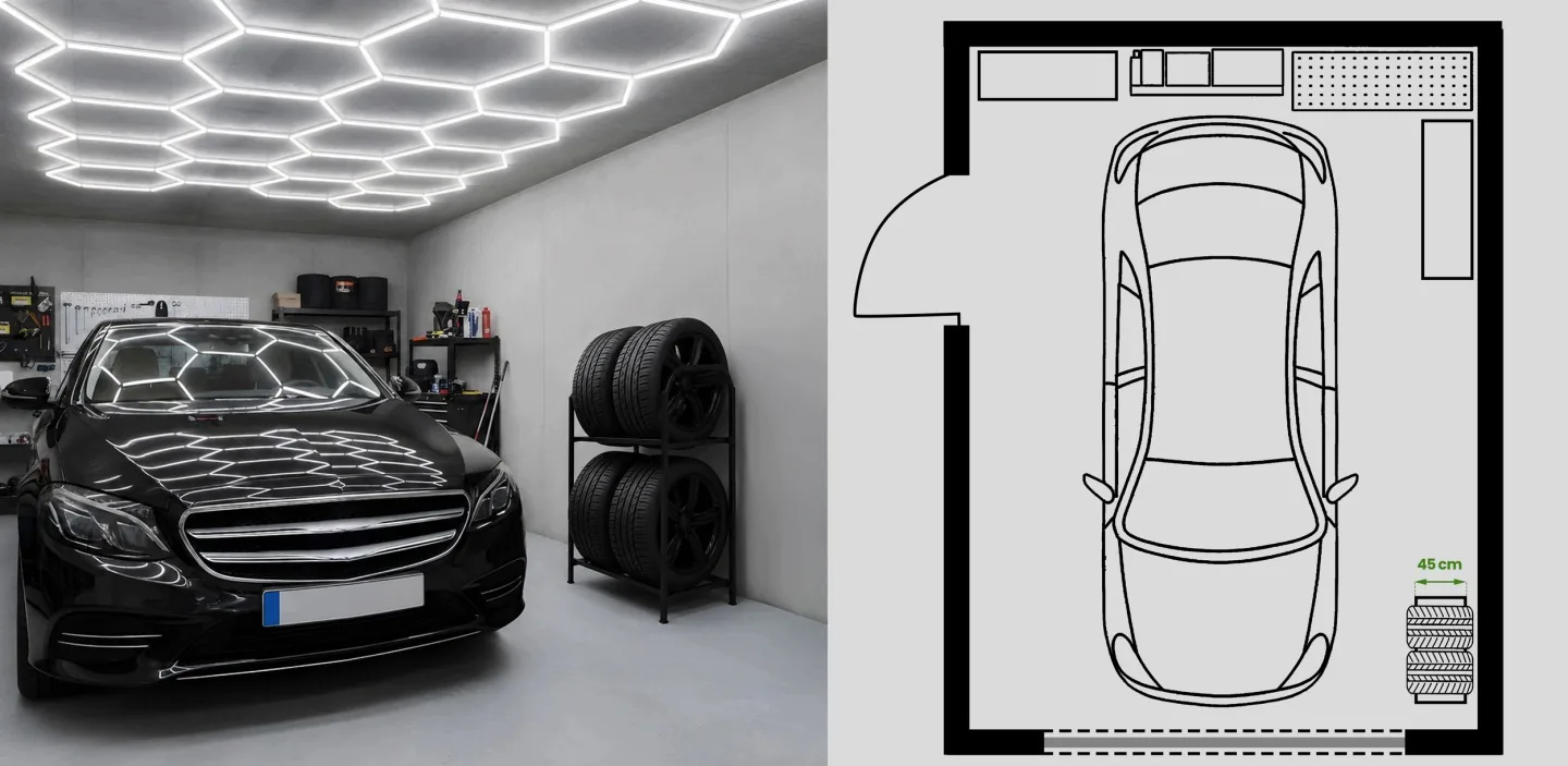 Detail produktu 6: Regálový stojan na pneumatiky a kolesá, kovová polica na 4 pneumatiky Humberg HM-388