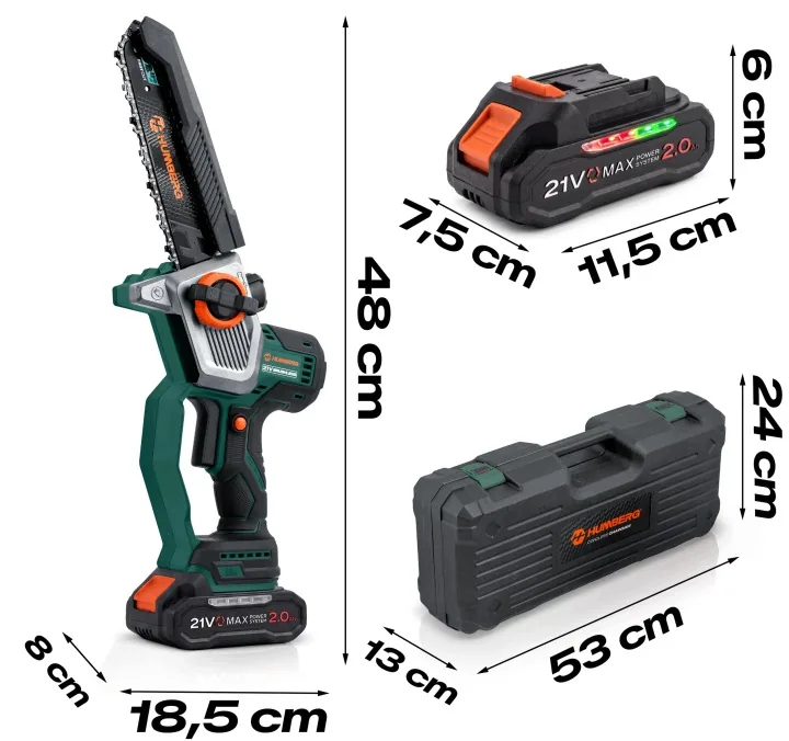 Detail produktu 23: Akumulátorová reťazová píla 2x2,0 Ah PRO na konáre 10" 8" píla Humberg HM-437