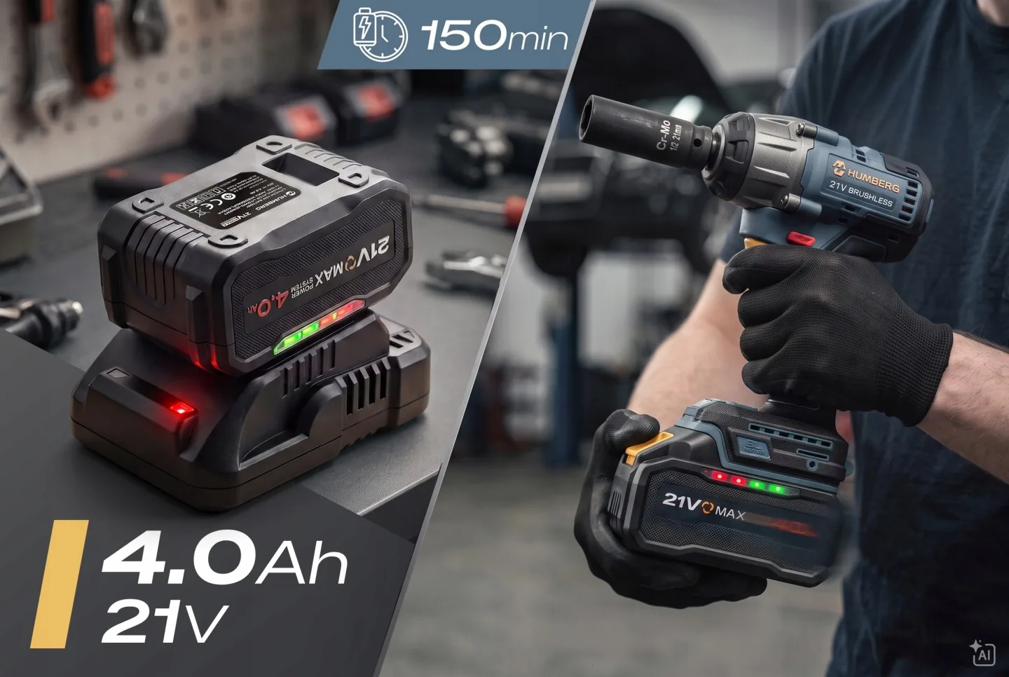 Detail produktu 7: Akumulátorový rázový uťahovák 21V 650Nm Humberg HM-441
