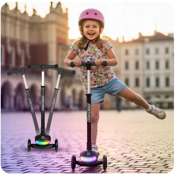 Detail produktu 8: Detská 3-kolesová balančná kolobežka s LED svetlami Ricokids Glowi – čierna