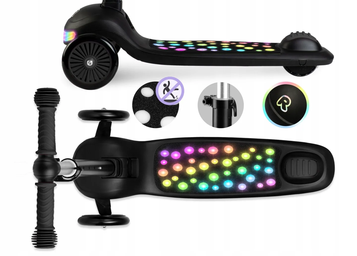 Detail produktu 4: Detská 3-kolesová balančná kolobežka s LED svetlami Ricokids Glowi – čierna