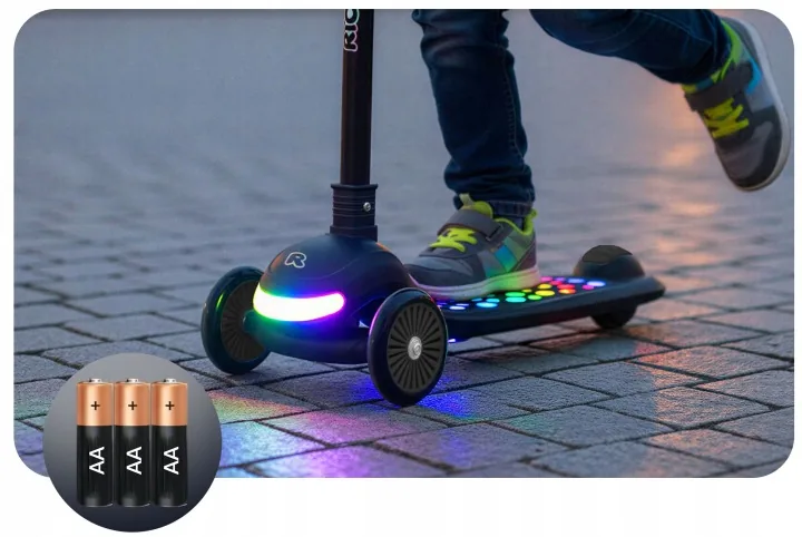 Detail produktu 7: Detská 3-kolesová balančná kolobežka s LED svetlami Ricokids Glowi – čierna