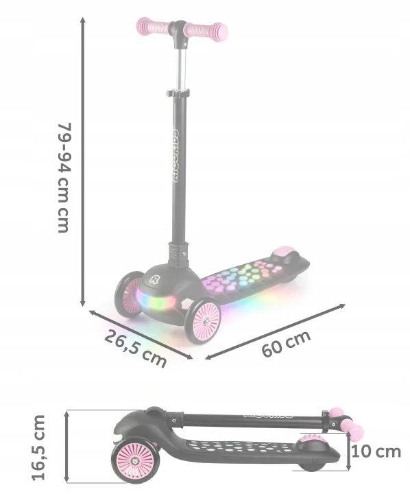 Detail produktu 13: Detská trojkolesová balančná kolobežka s LED svetlami Ricokids Glowi – čierno-ružová